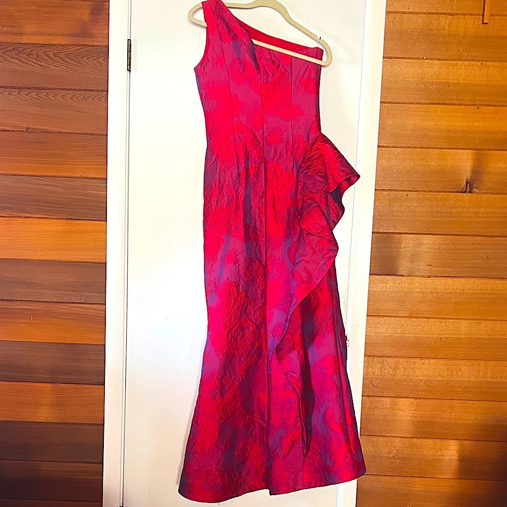 Teri Jon Vibrant Red One-Shoulder Dress